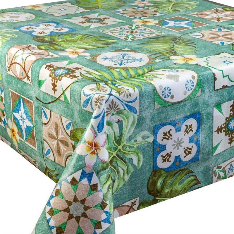 [139127] MANTEL HULE AZULEJOS Y HOJAS 140 CM 20 MTS