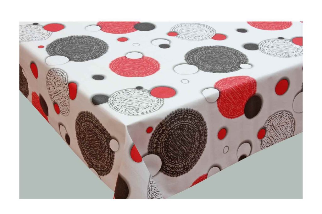 [150036] MANTEL HULE CIRCULOS ROJOS 140 CM 20 MTS