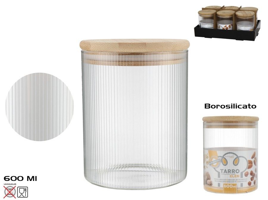 [149983] TARRO BOROSILICATO TAPA BAMBO ELEN 600 ML