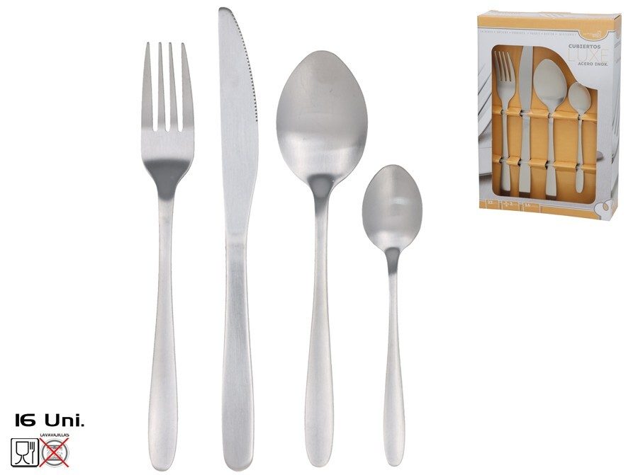 [149986] CUBIERTOS ACERO INOX LUXE MATE 16 PZAS