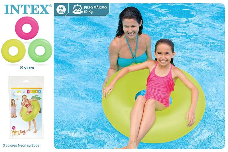 [91776] Flotador Grande Tubo Neon 3 Colores 91 CM Intex