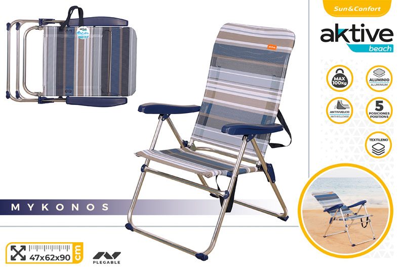 [110984] Silla Plegable Aluminio 5 Posiciones 46.5 x 63 x 93 CM