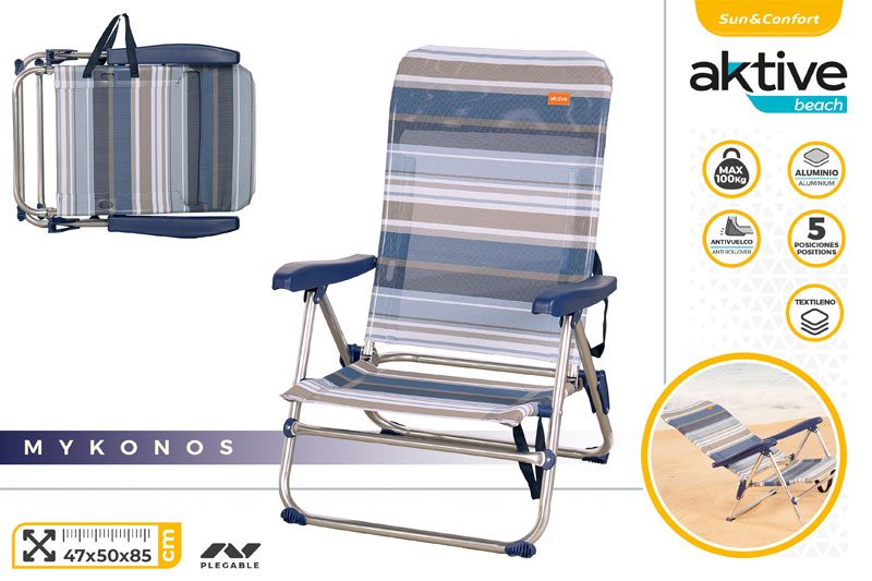 [110985] Silla Plegable Aluminio 5 Posiciones 74 x 64.5 x 85 CM