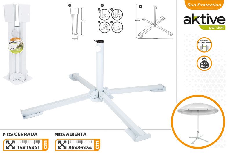 [123053] Pie Parasol 4 Patas Plegable Blanco
