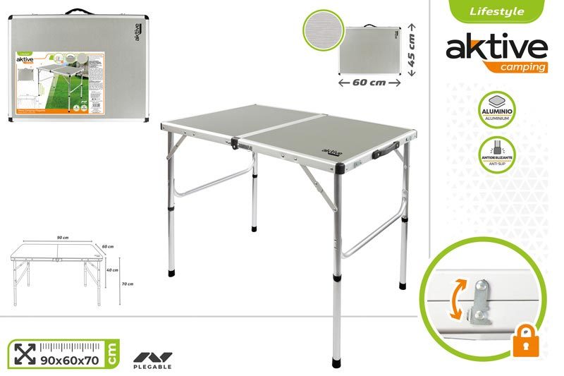[129684] Mesa Camping Plegable Regulable 2 Alturas 90 x 60 CM