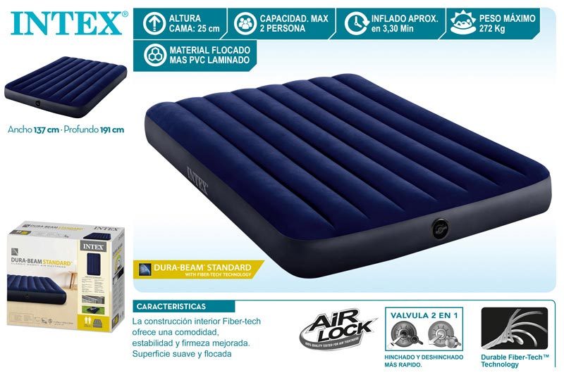 [129685] Cama Aire Dura-Beam Standar Azul 137 x 191 x 25 CM Intex