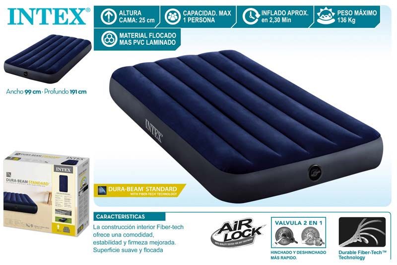 [142440] Cama Aire Dura-Beam Standard Azul Intex 99 x 191 x 25 CM