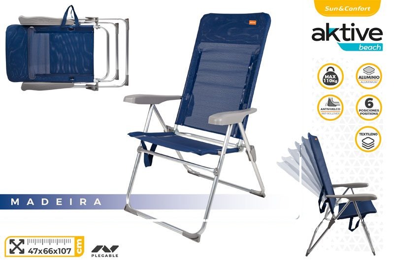 [149644] Silla Plegable Aluminio Slim Azul 6 Posiciones