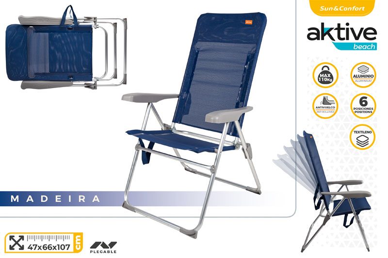[149644] Silla Plegable Aluminio Slim Azul 6 Posiciones