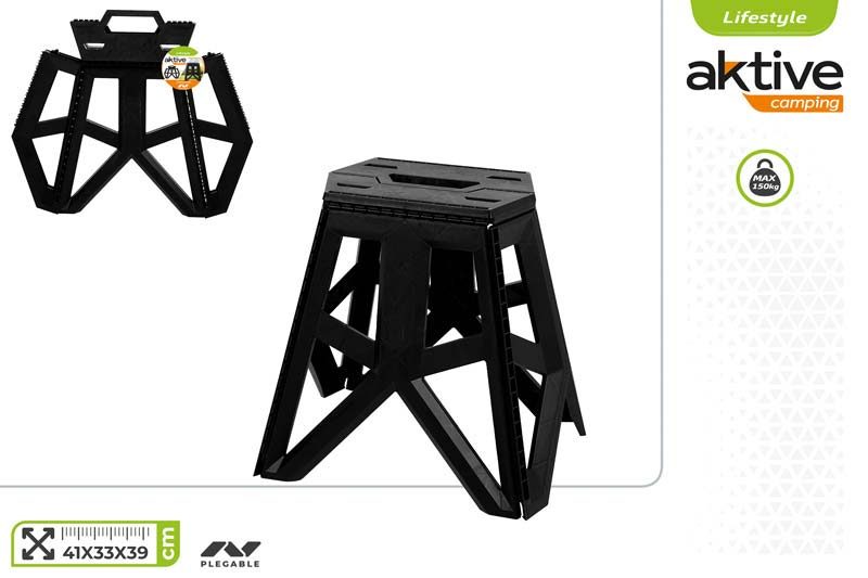 [149647] Taburete Plegable Plastico Negro 41 x 33 x 39 CM