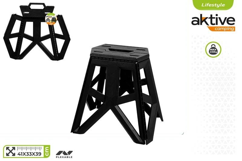 [149647] Taburete Plegable Plastico Negro 41 x 33 x 39 CM