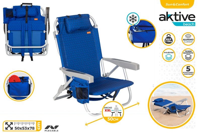 [149652] Silla Plegable Playa Mochila 5 Posiciones 50 x 53 x 78 CM