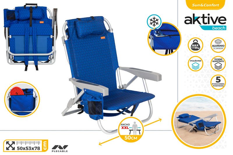 [149652] Silla Plegable Playa Mochila 5 Posiciones 50 x 53 x 78 CM