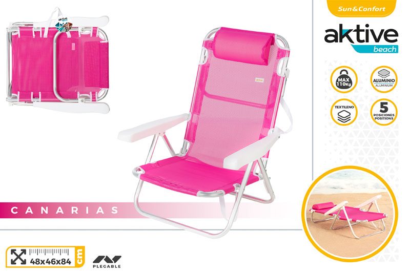 [149656] Silla Plegable Aluminio con Cojin 5 Posiciones 48 x 46 x 84 CM