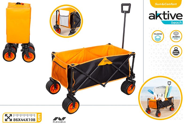 [149657] Carro Portatodo Playa Plegable Tela 4 Ruedas 86 x 44 x 53 CM