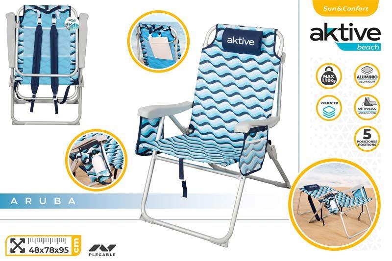 [149659] Silla Plegable Playa Mochila Aluminio 64 x 76 x 95 CM