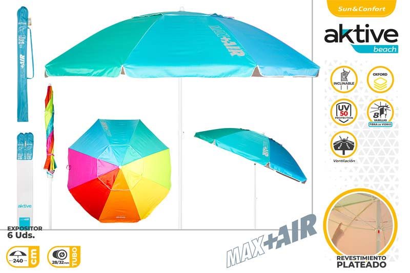 [149666] Sombrilla Multicolor con Funda Tubo Blanco 28/32 MM 240 CM