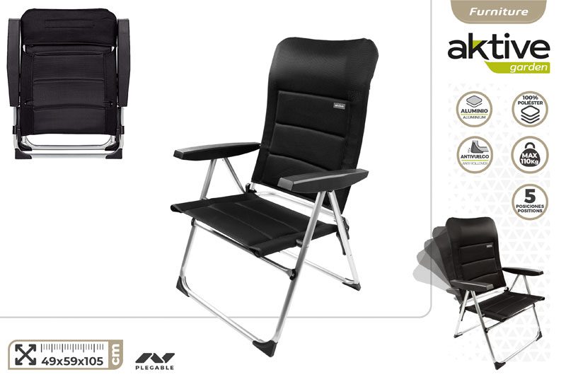 [149670] Silla Plegable Aluminio con Cojin Negra 62 x 80 CM