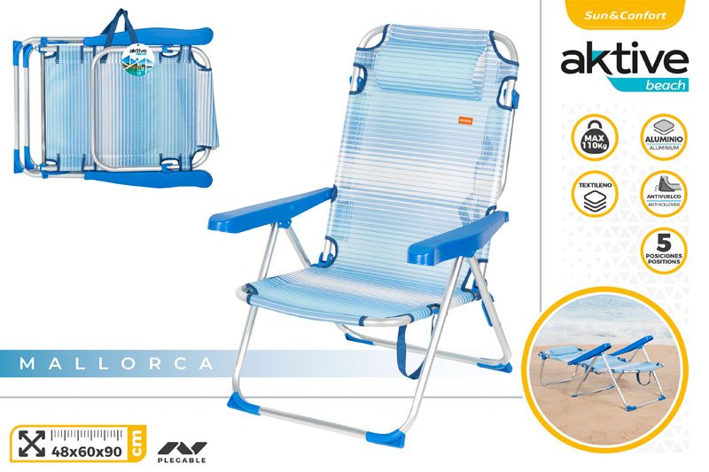 [149672] Silla Plegable Aluminio Alta con Cojin 48 x 60 x 90 CM