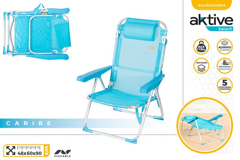 [149674] Silla Plegable Aluminio Alta con Cojin 48 x 60 x 90 CM