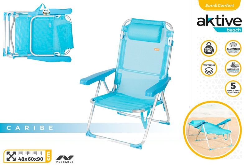 [149674] Silla Plegable Aluminio Alta con Cojin 48 x 60 x 90 CM