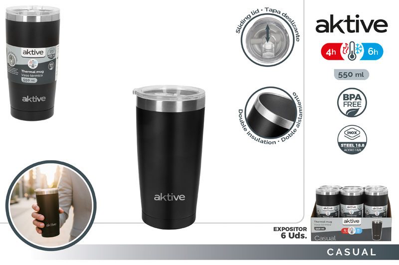 [150076] Vaso Termico Acero INOX Negro 550 ML