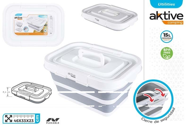 [150094] Cubo Plegable con Tapa 33 x 46 CM 15 LTS