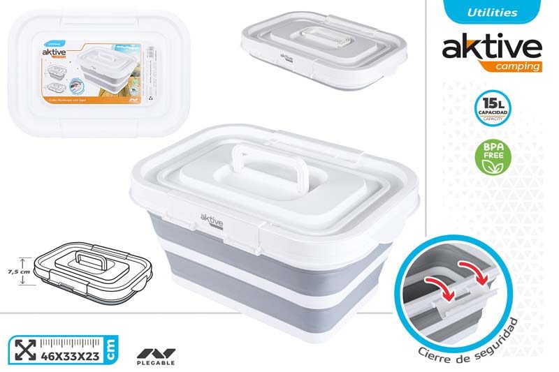 [150094] Cubo Plegable con Tapa 33 x 46 CM 15 LTS