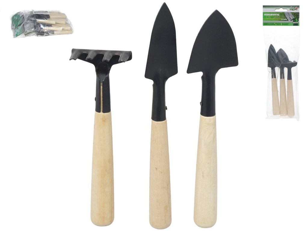 [134483] MINI HERRAMIENTAS JARDIN MADERA-ACERO 3 PZAS