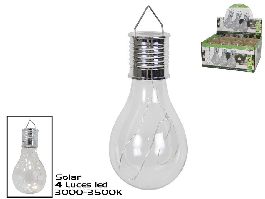 [134559] BOMBILLA SOLAR LED COLGAR TRANSPARENTE 4 LED 15 CM