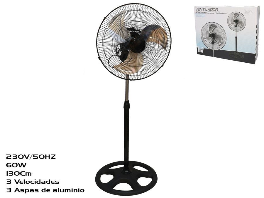 [134610] VENTILADOR PIE NEGRO 60 W 45 CM 3 VELOCIDADES