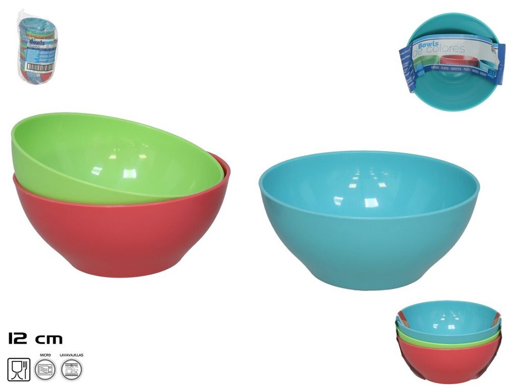 [142076] BOWL PLASTICO COLORES 12 CM 3 UDS