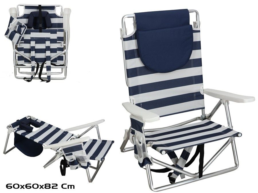 [149353] SILLA PLAYA ALUM MARY CON BOLSA 5 POSICIONES 60 X 60 X 21/82