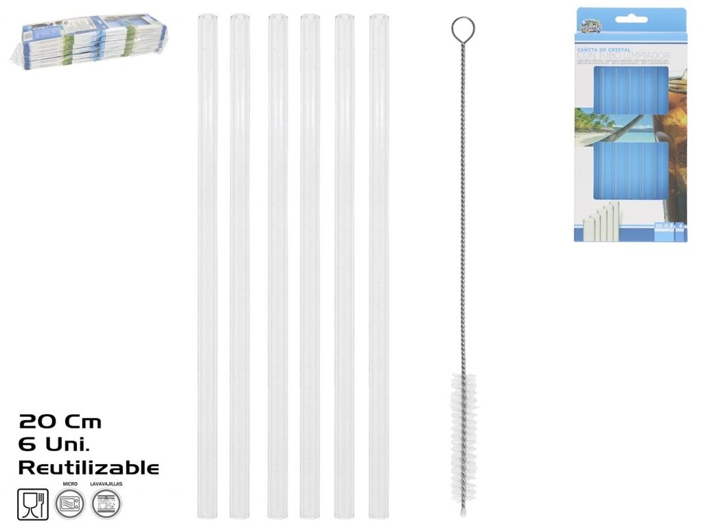 [149369] CAÑITA CRISTAL CON CEPILLO LIMPIADOR 20 CM 6 UDS