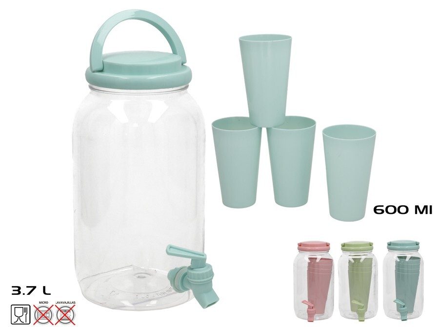[149409] DISPENSADOR BEBIDAS TRANSPARENTE LORIN CON 4 VASOS