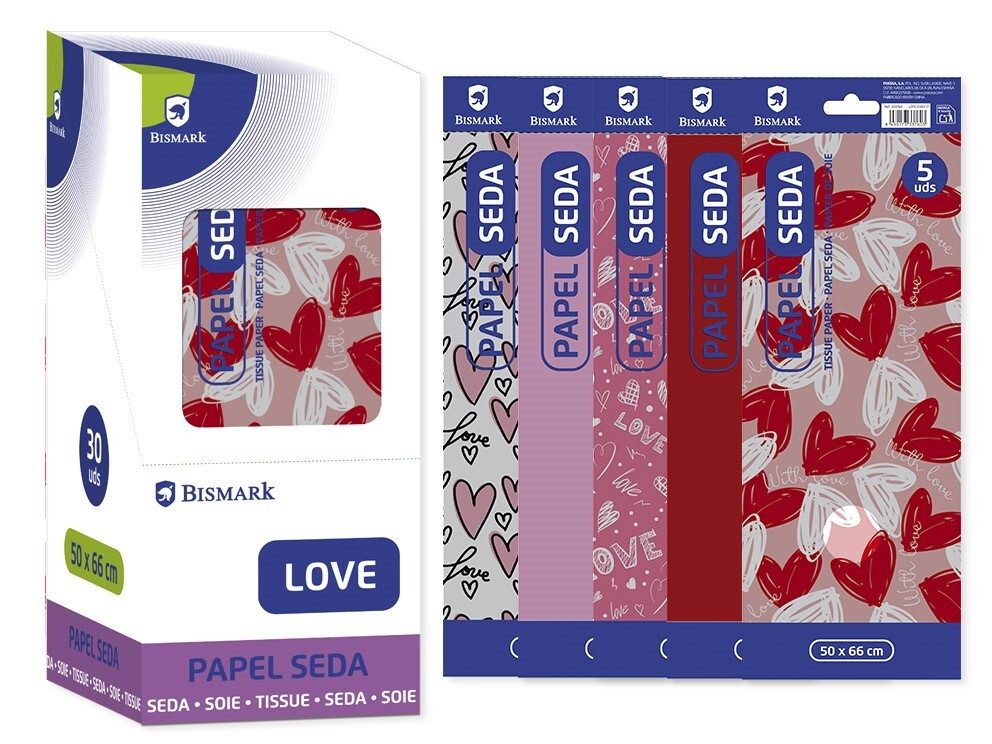 [149001] PAPEL SEDA LOVE 50 X 66 CM 5 HOJAS