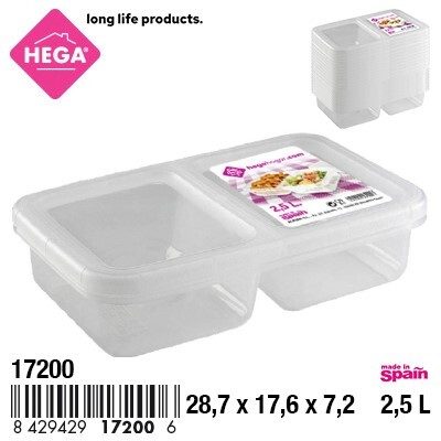[44641] FIAMBRERA NIZA RECTANGULAR 2 COMPARTIMENTOS 2.4 LTS