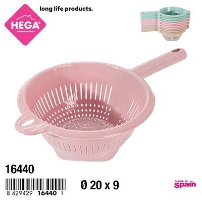[115650] ESCURREVERDURAS MILAN REDONDO COLORES PASTELES CON MANGO 20 CM