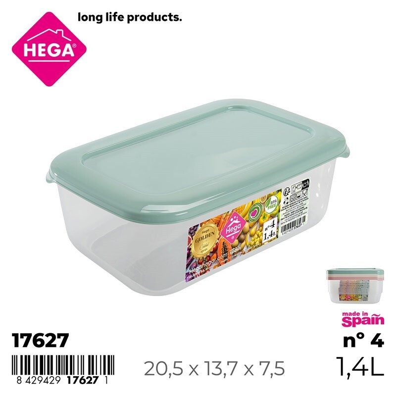 [128866] FIAMBRERA GOLDEN LINE RECTANGULAR T/ COLORES PASTEL Nº 4 1.4 LTS
