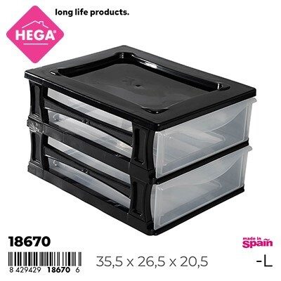 [139963] CAJONERA KREMLIN MULTICOMBI NEGRA 2 CAJONES 35.5 X 26.5 X 20.5 CM