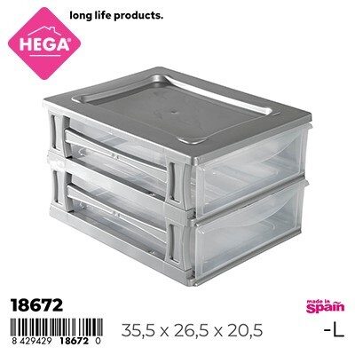 [139964] CAJONERA KREMLIN MULTICOMBI GRIS 2 CAJONES 35.5 X 26.5 X 20.5 CM