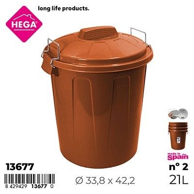 [142595] CUBO BASURA ESLA REDONDO CON ASAS METAL MARRON Nº 2 21 LTS