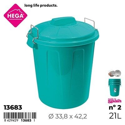 [142598] CUBO BASURA ESLA REDONDO CON ASAS METAL TURQUESA Nº2 21 LTS