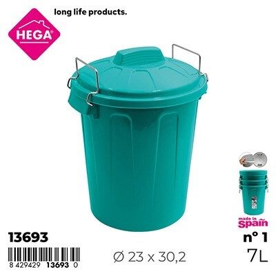 [142601] CUBO BASURA ESLA REDONDO CON ASAS METAL TURQUESA Nº 1 7 LTS