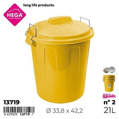 [142605] CUBO BASURA ESLA REDONDO CON ASAS METAL AMARILLO Nº 2 21 LTS