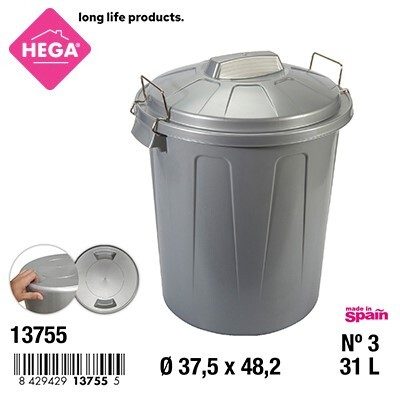 [142617] CUBO BASURA ESLA REDONDO CON ASAS METAL GRIS Nº 3 31 LTS