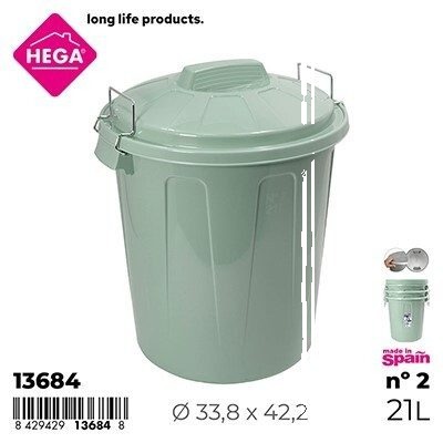 [146752] CUBO BASURA ESLA REDONDO CON ASAS METAL VERDE Nº2 21 LTS