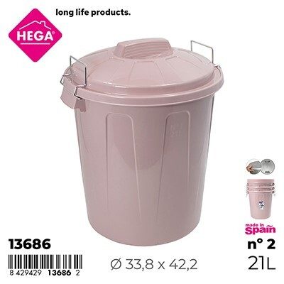 [146754] CUBO BASURA ESLA REDONDO CON ASAS METAL ROSA Nº2 21 LTS