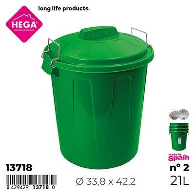[148944] CUBO BASURA ESLA REDONDO CON ASAS METAL VERDE Nº2 21 LTS