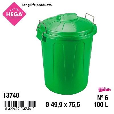 [148945] CUBO BASURA ESLA REDONDO CON ASAS METAL VERDE Nº6 100 LTS
